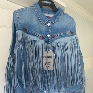 Sheplers Women’s Rock and Roll denim jacket with suede fringe